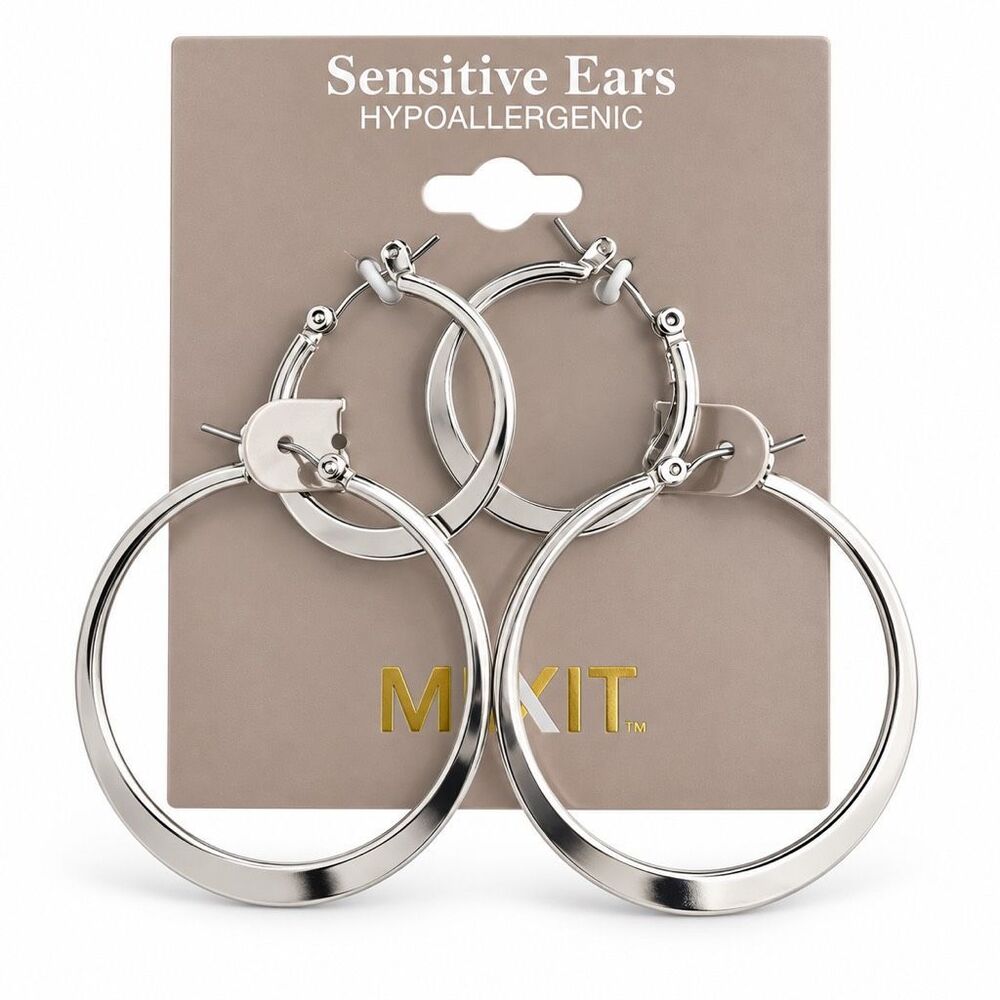 Mixit Silver Tone Hypoallergenic Multi Size Hoop Earrings Set New